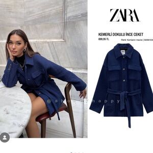 Zara Women's Navy Belted Utility Jacket